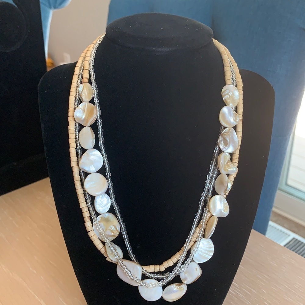 4 strand necklace, beads and stones. 18-20 inches